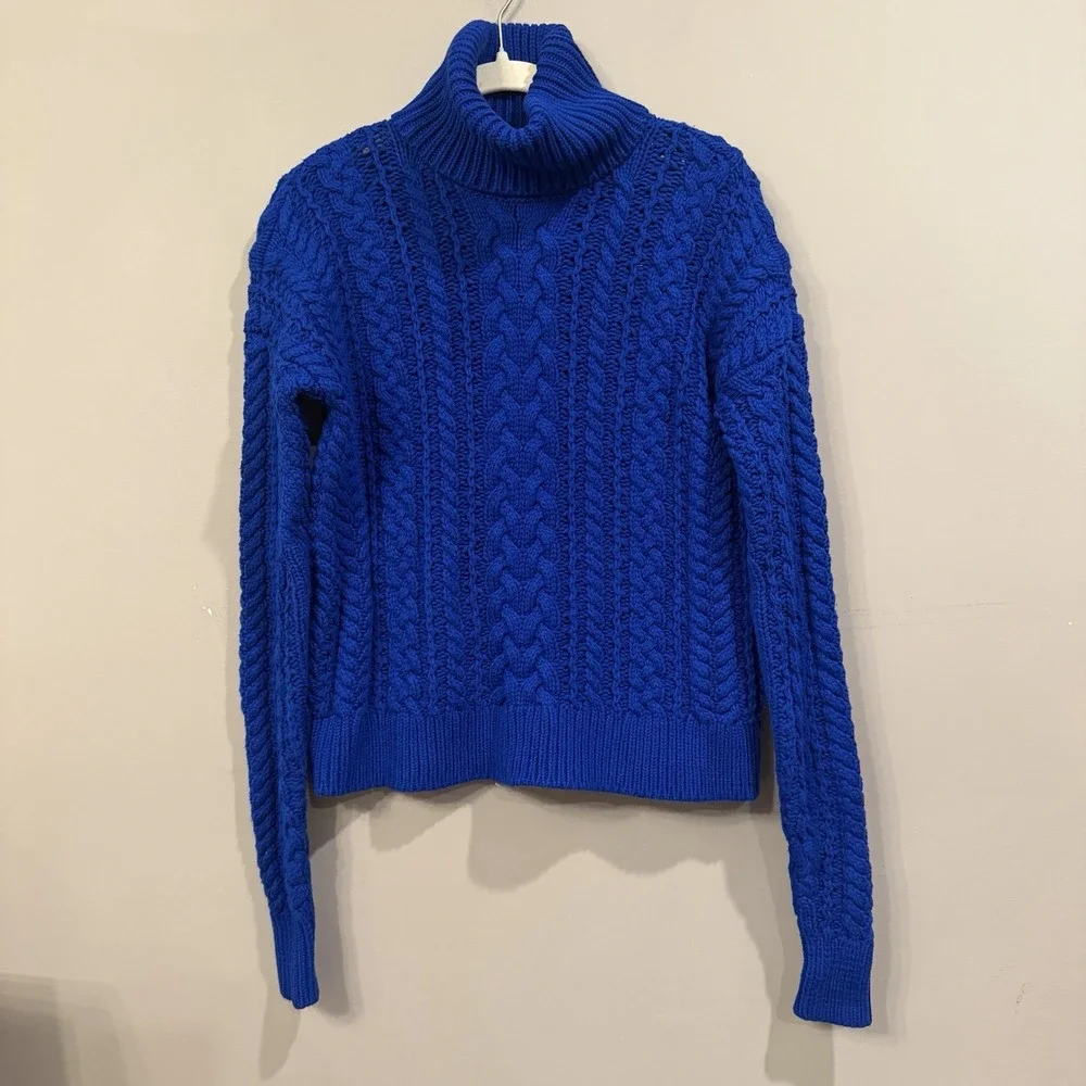 Lauren Ralph Lauren Royal Blue Cableknit Turtle Neck Cotton Blend Sweater Small